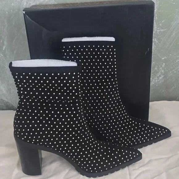 Charles David Womens Studded Stretch Microsuede Black Pull-on Bootie Danielle 9 - Picture 2 of 9